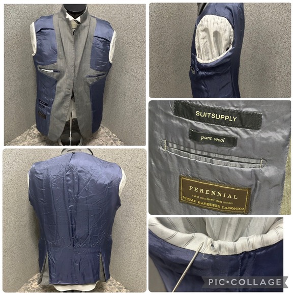 Suitsupply Blazer 44R Livorno Gray Herringbone Jacket Vitale Barberis Canonico - Picture 8 of 16